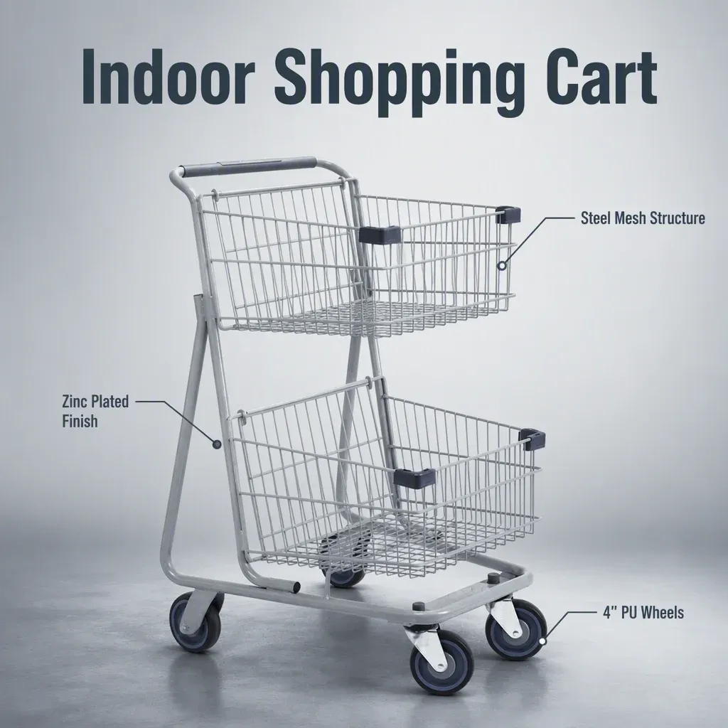 Steel Mesh Unfolding Shopping Trolley with 4 detail 2