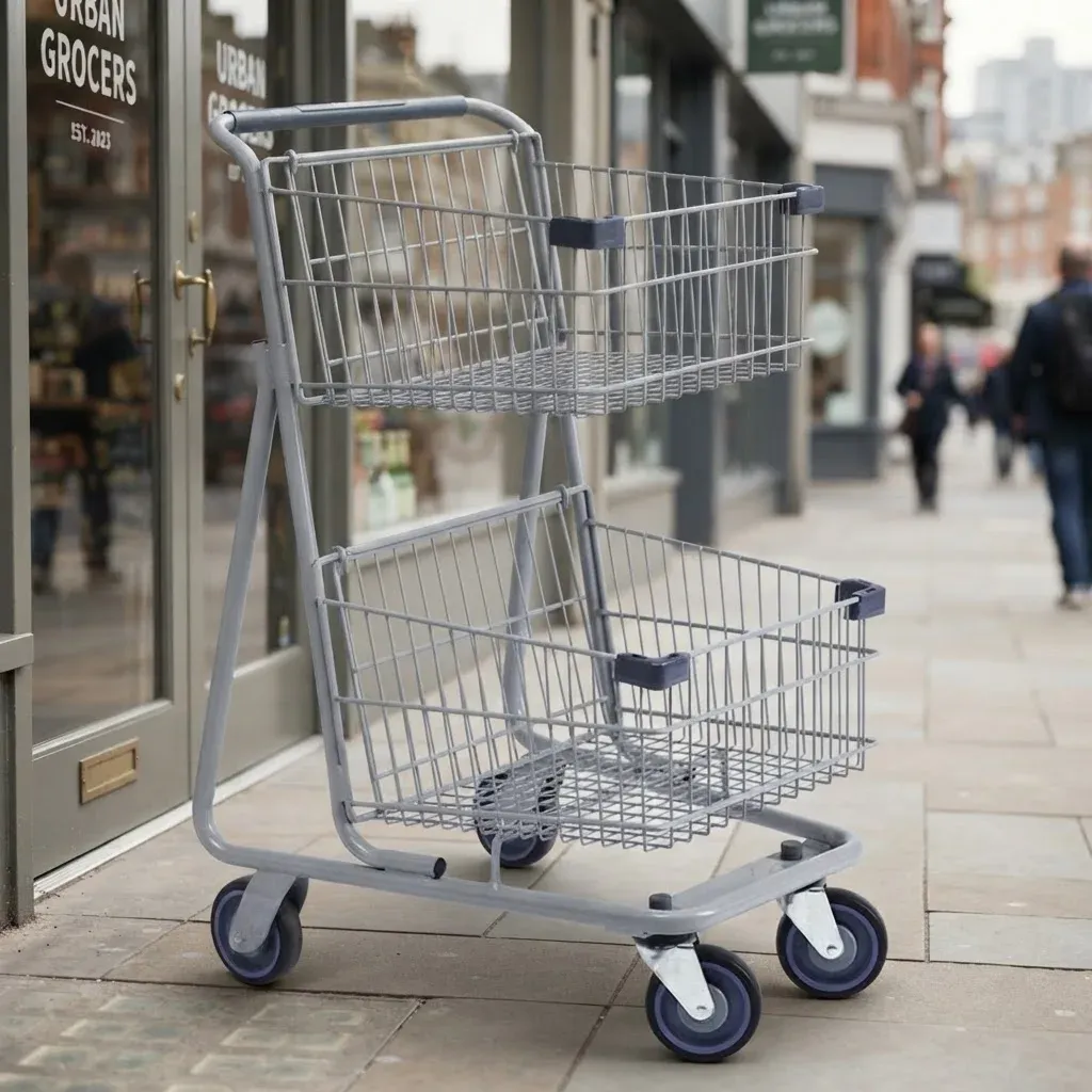 Steel Mesh Unfolding Shopping Trolley with 4