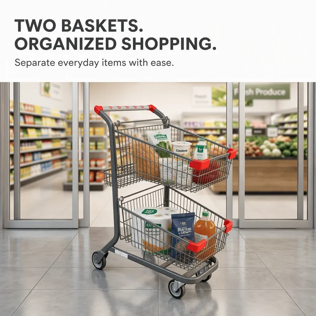 Supermarket American Store Shop Metal Two Basket Push detail 1