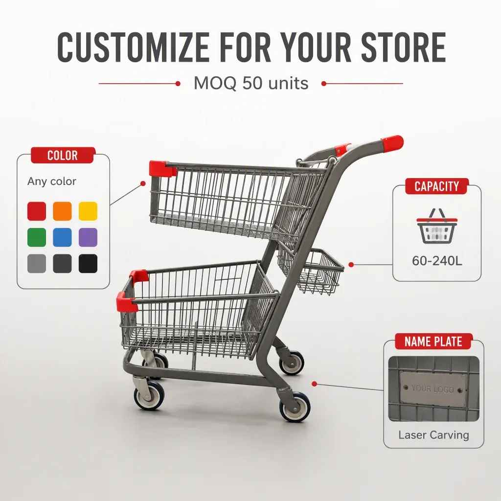 Supermarket American Store Shop Metal Two Basket Push detail 5