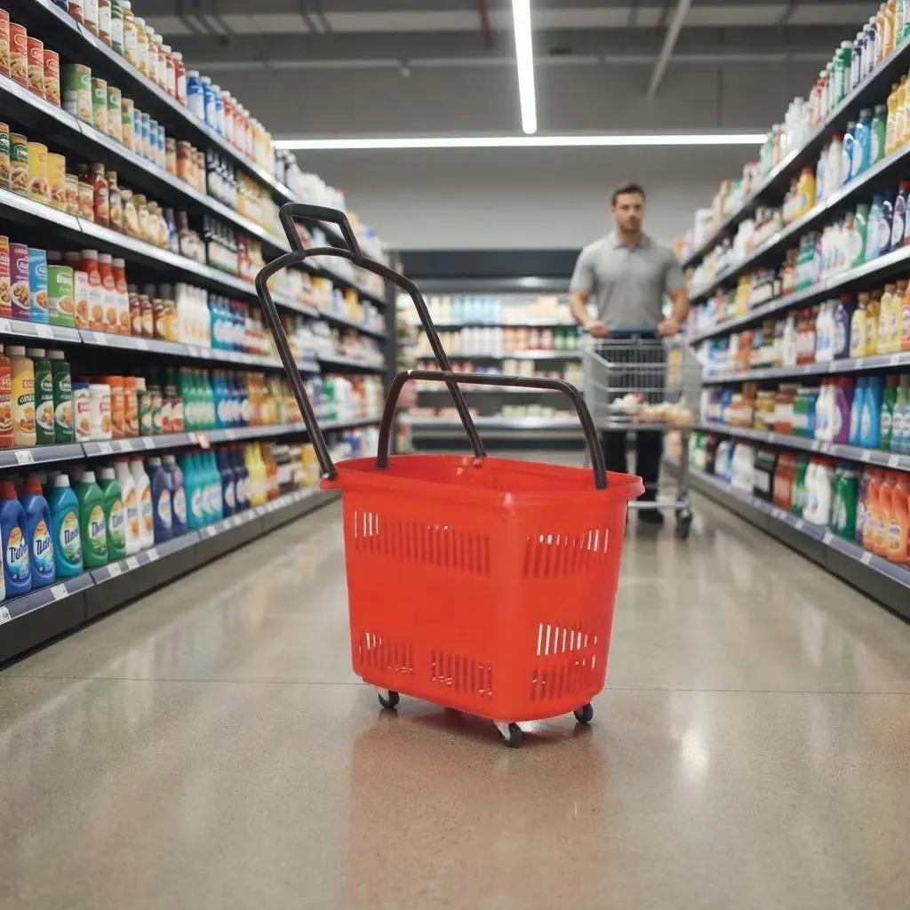 35L PP Plastic Supermarket Shopping Trolley Basket