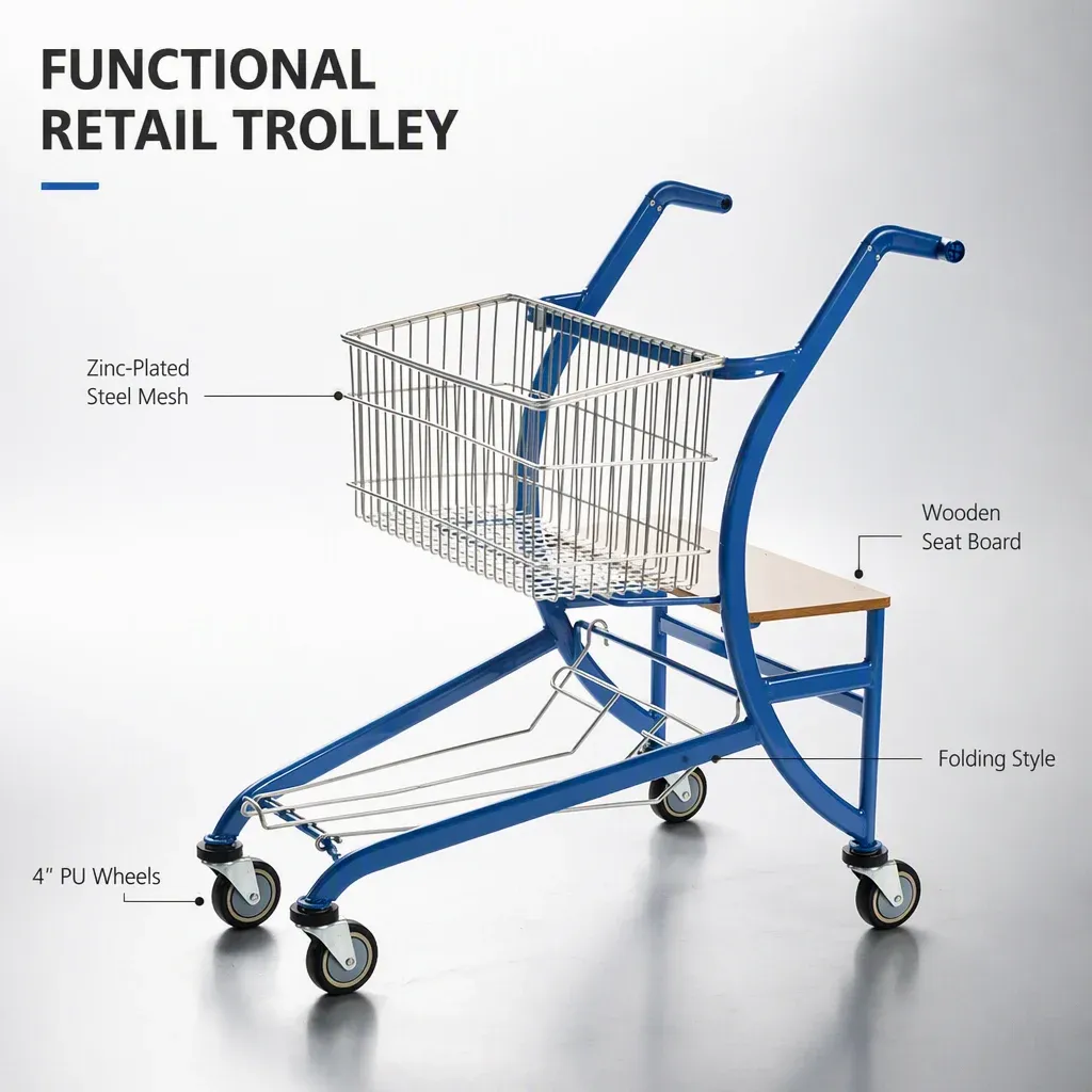 Steel Mesh Supermarket Shopping Trolley detail 2