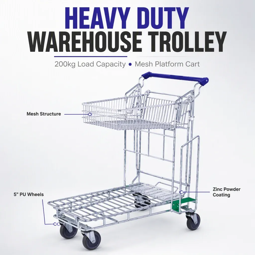 Heavy Duty Warehouse Trolley 200 kg detail 2