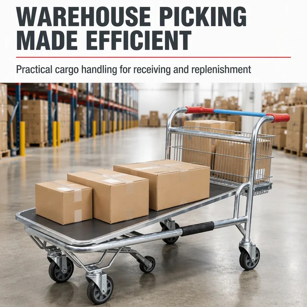 Heavy Duty Wire Basket Picking Cart Warehouse Trolley Cargo detail 1