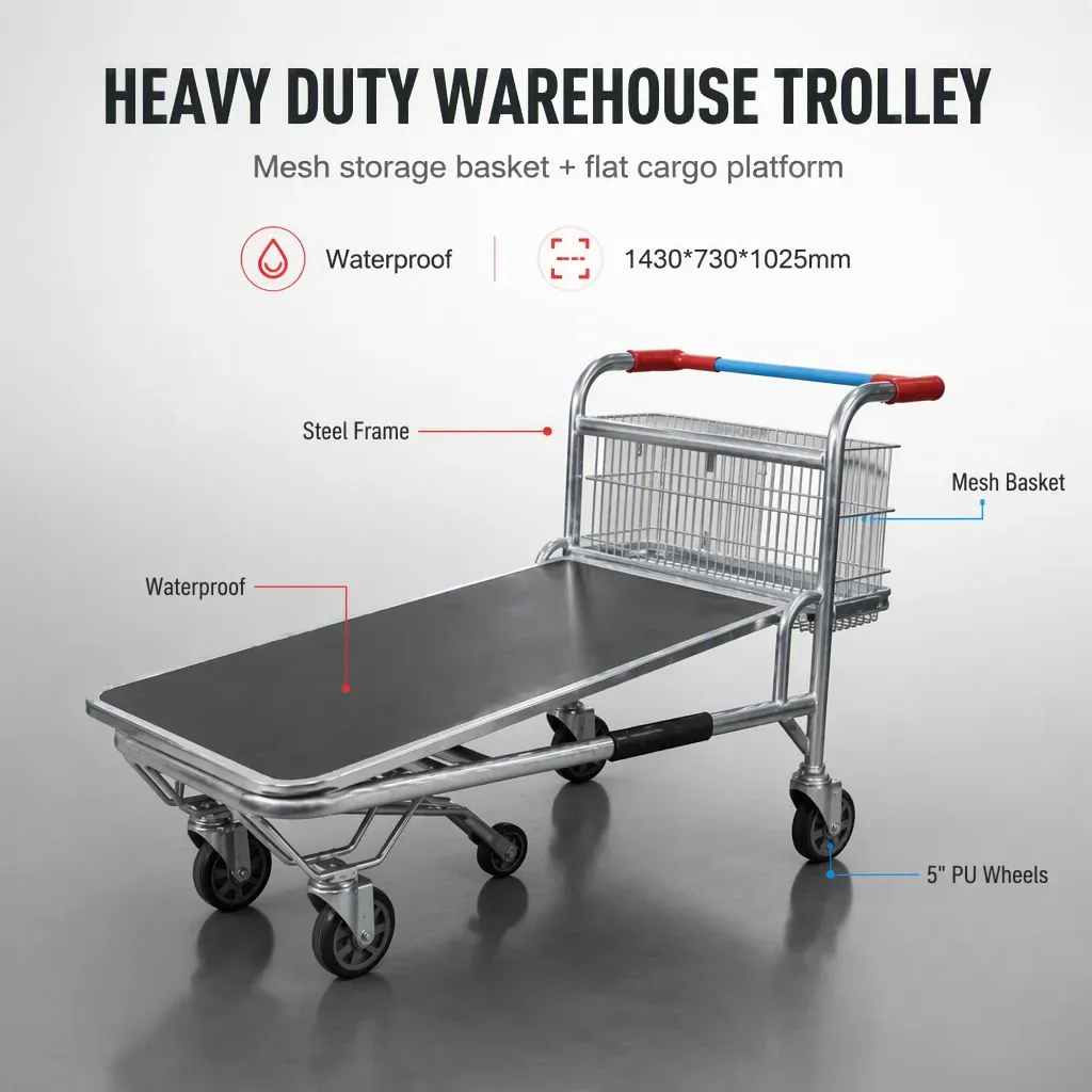 Heavy Duty Wire Basket Picking Cart Warehouse Trolley Cargo detail 3