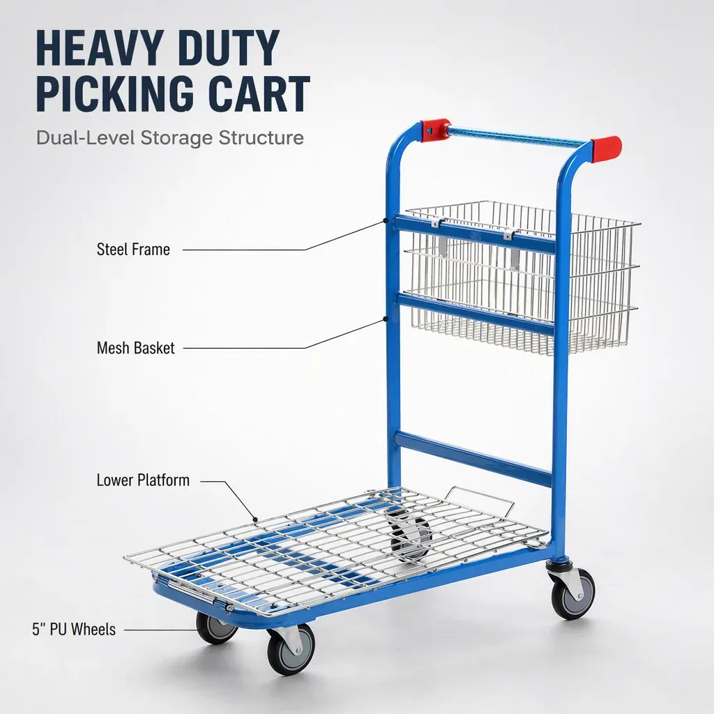 Heavy Duty Wire Basket Picking Cart With Cover detail 3