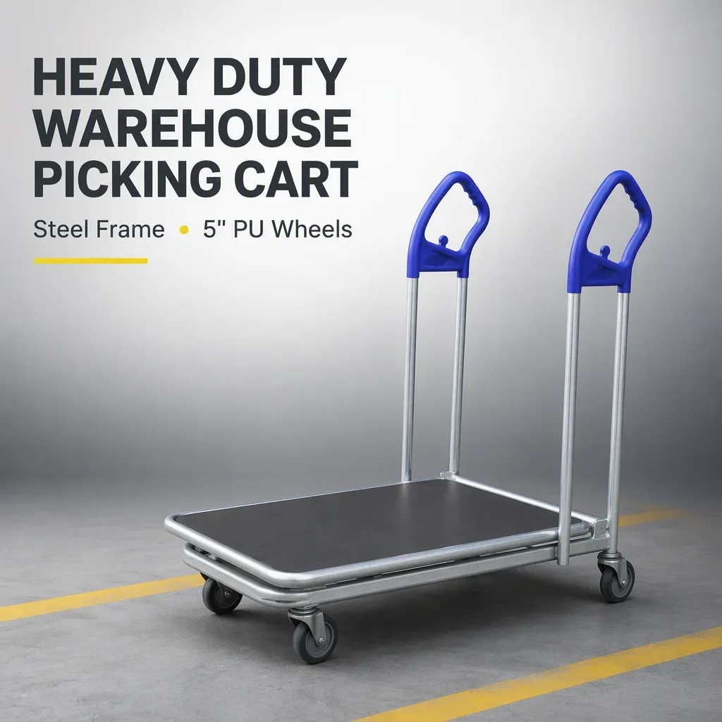 Heavy Duty Warehouse Picking Cart Metal Storage Trolley detail 3