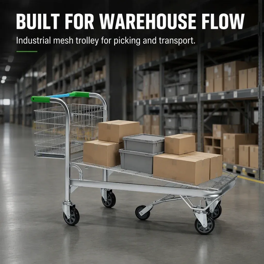 Heavy Duty Basket Picking Cart Warehouse Trolley detail 2