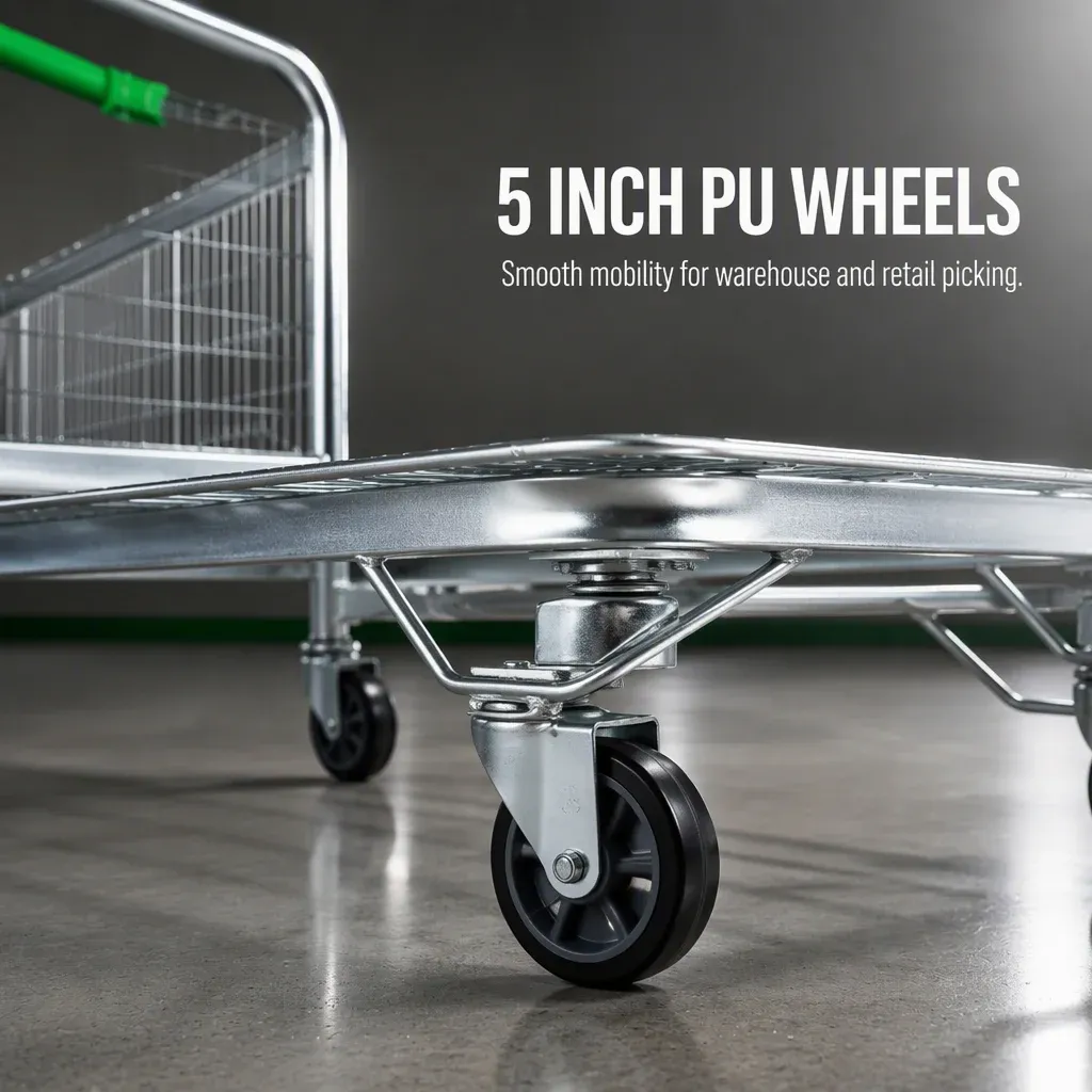 Heavy Duty Basket Picking Cart Warehouse Trolley detail 4