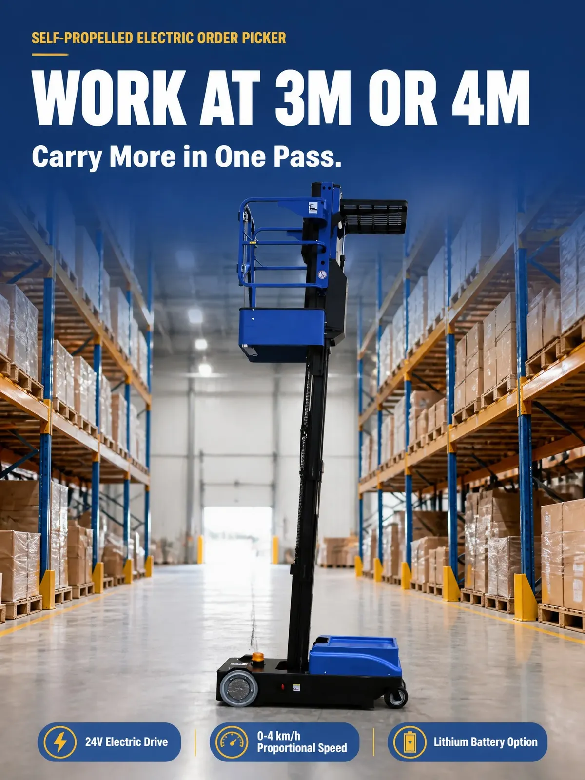 Order Picker Electric 3m 4m 5m Working Height Narrow Lift