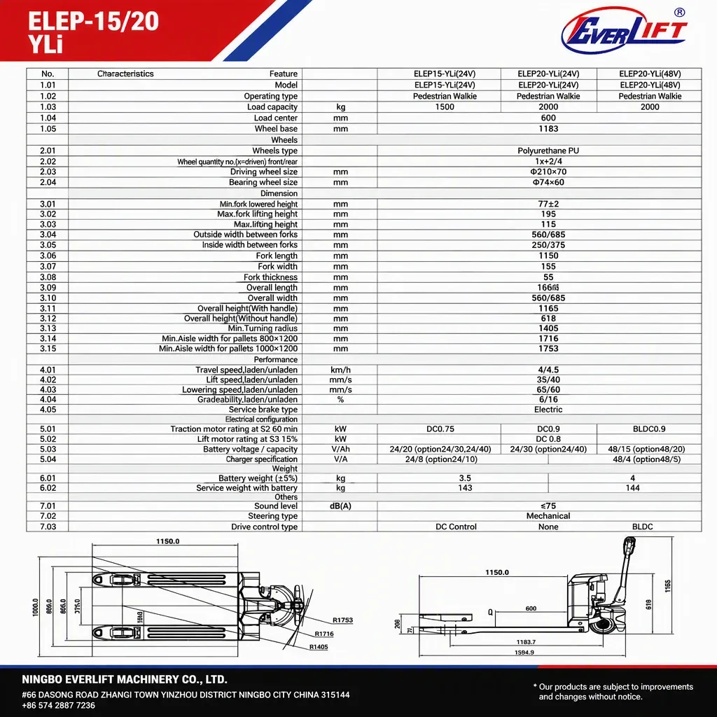 YLI 1.5 Ton 2 Ton 48V Lithium Battery Pallet Jackt Weight detail 4