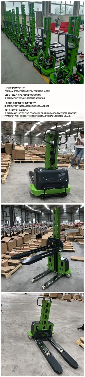 500 kg 1100mm Semi-Electric Pallet Lift Stacker Portable detail 2
